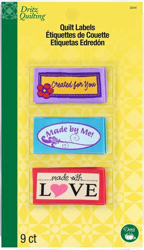 Quilt Labels #3244 from Dritz Quilting 6 labels in 3 designs